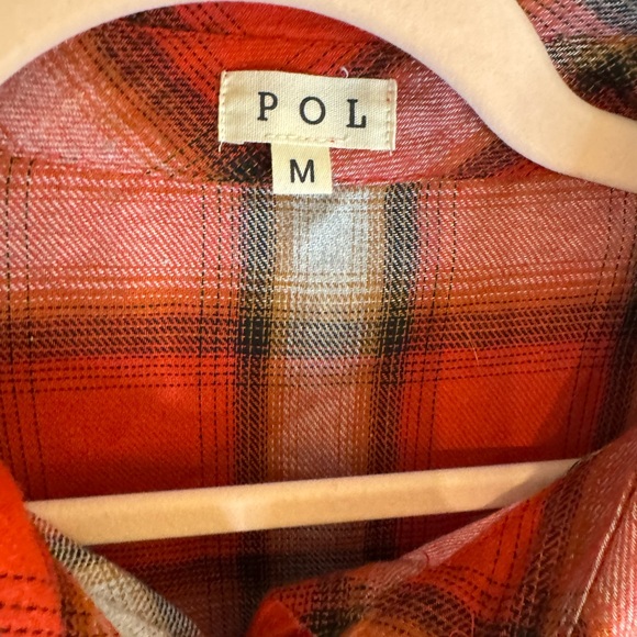 POL Oversized Red Plaid Flannel Tunic Length Top - Picture 2 of 8